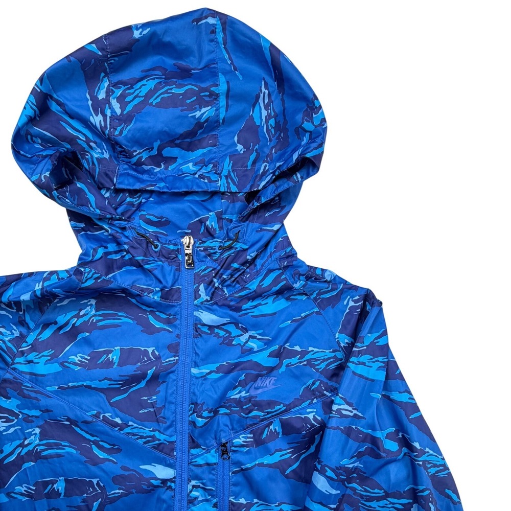 Nike Mens Medium Tall Blue Tiger Stripe Camo Windbreaker Hooded Jacket MT